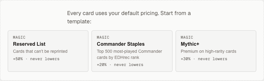 The Rules page offering starter templates to a seller who has no rules yet
