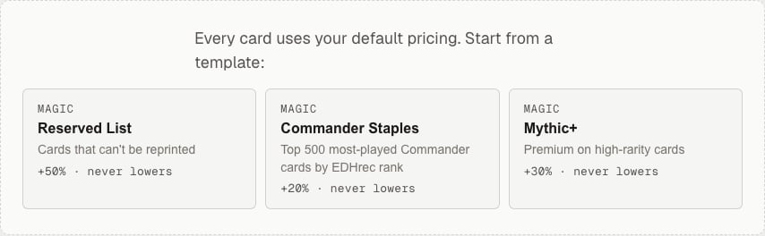 The Rules page offering starter templates to a seller who has no rules yet