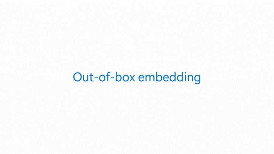 Animated diagram that shows an embedding model supporting similarity search and quality control scenarios.