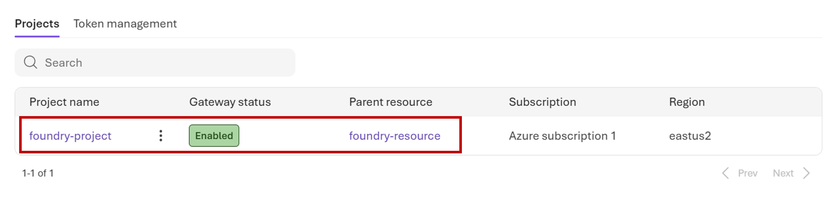 A screenshot showing how to enable a given project by adding it to the gateway.