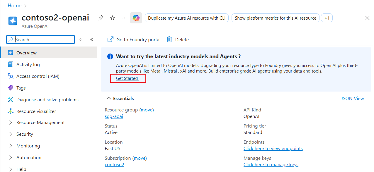 Screenshot shows how to upgrade in Azure portal.