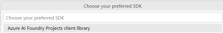 Screenshot of the dropdown list for selecting an SDK as part of agent code file selection.