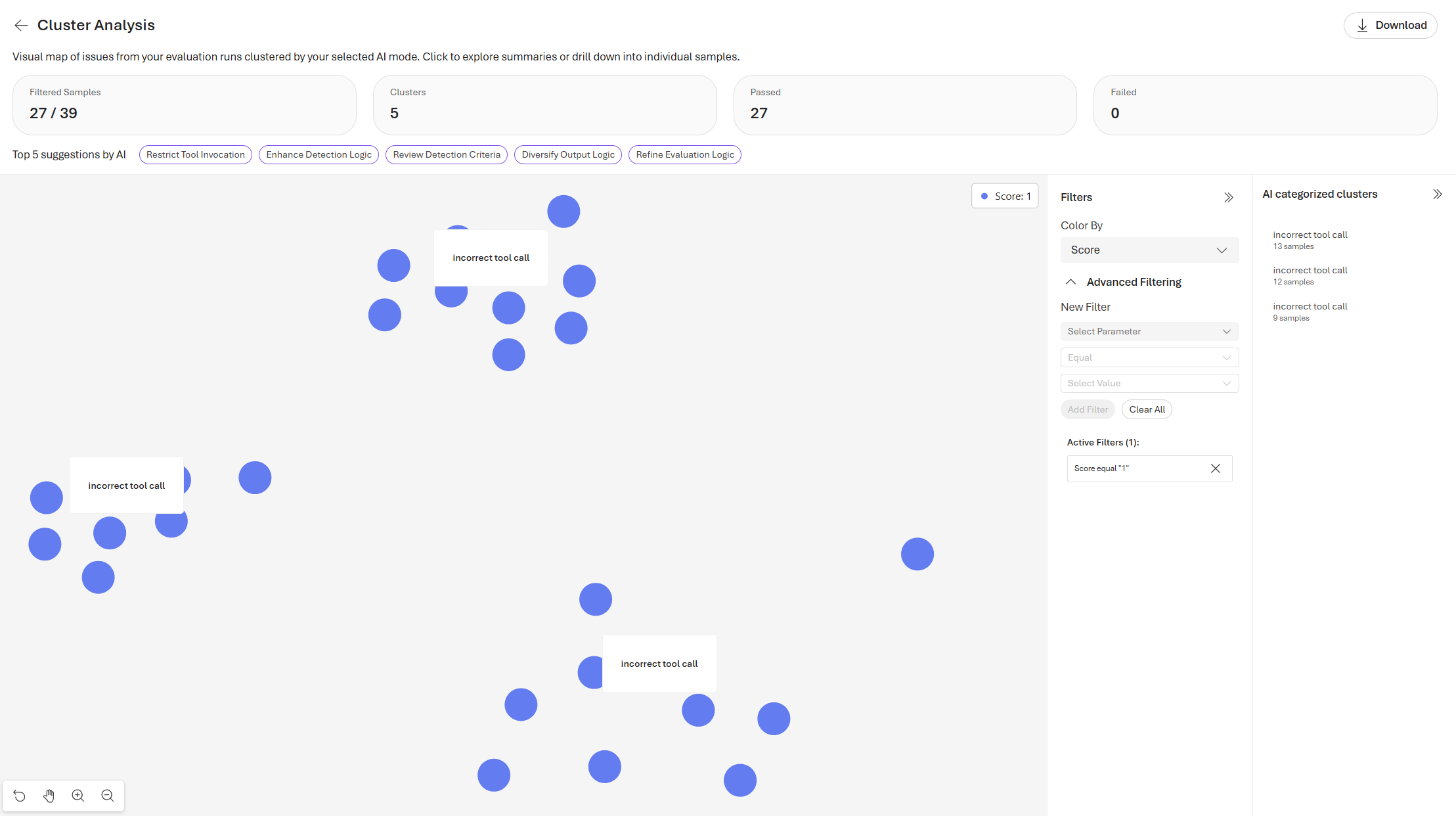 Screenshot of the cluster analysis's advanced filtering.