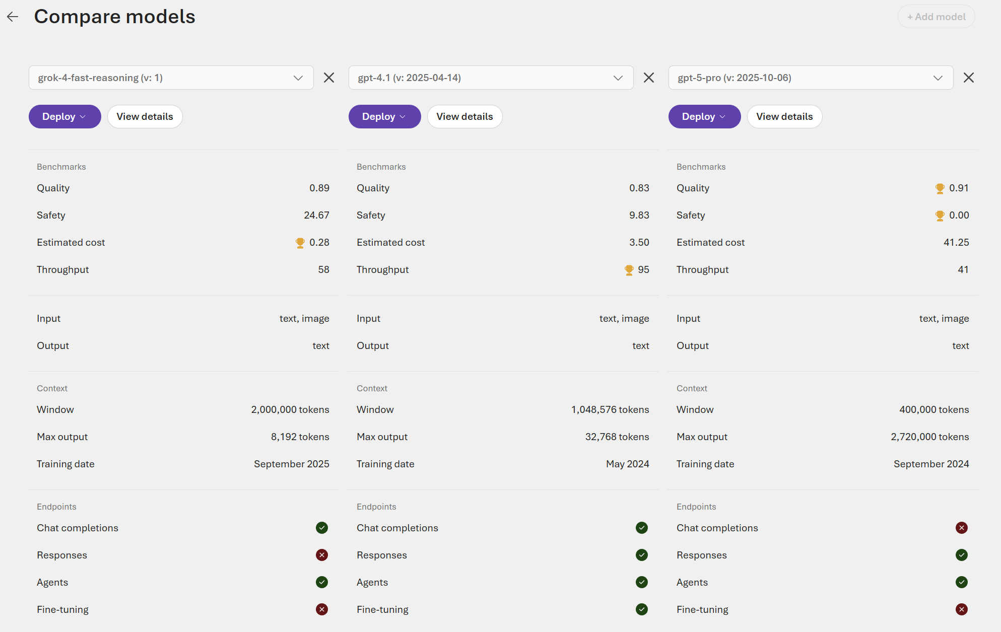 Screenshot showing the compare model experience in Microsoft Foundry.