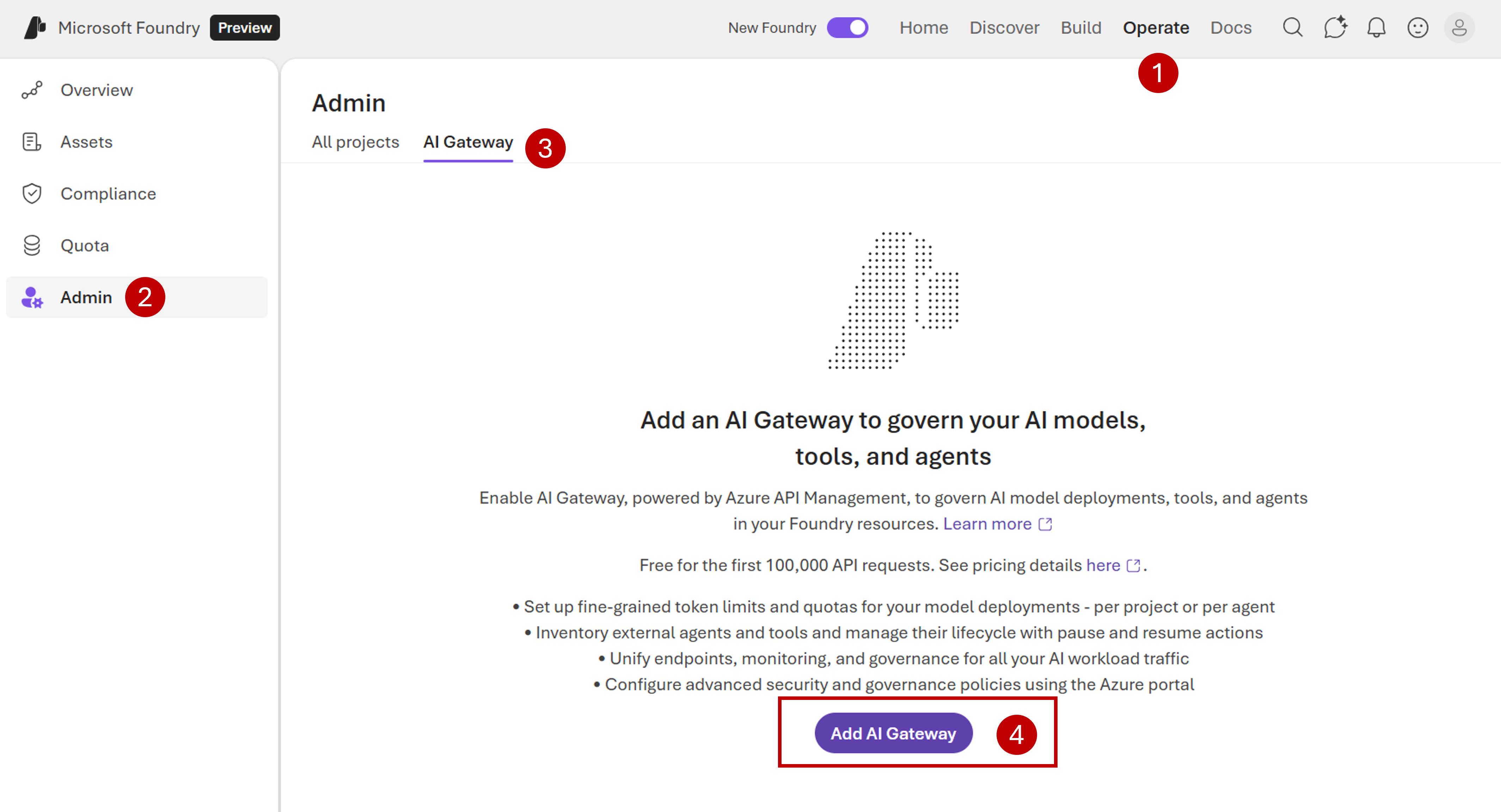 A screenshot showing how to add an AI Gateway to a given Foundry resource.