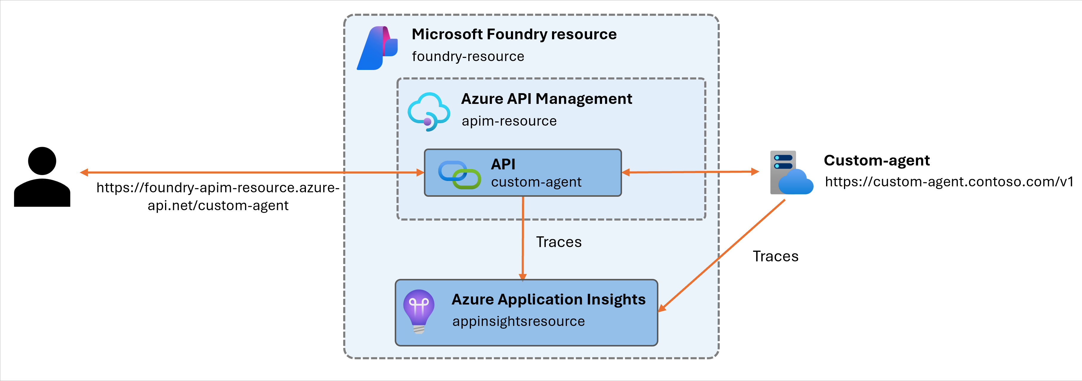 Diagram that shows the resulting architecture after a custom agent is registered and configured.