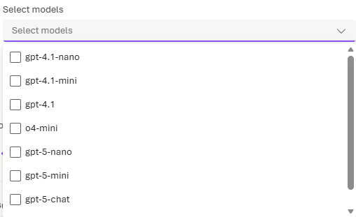 Screenshot of model router subset selection.