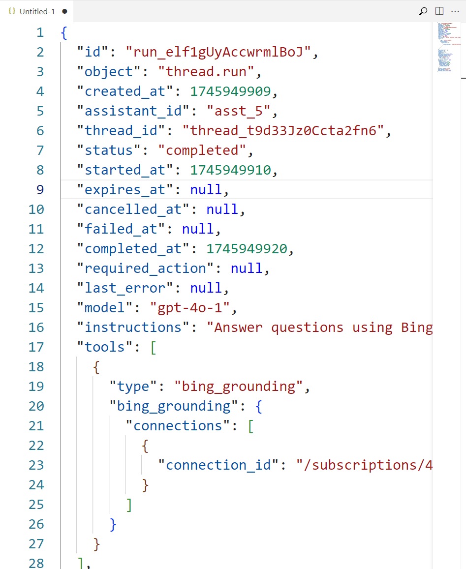 Screenshot of an example JSON file of run details.