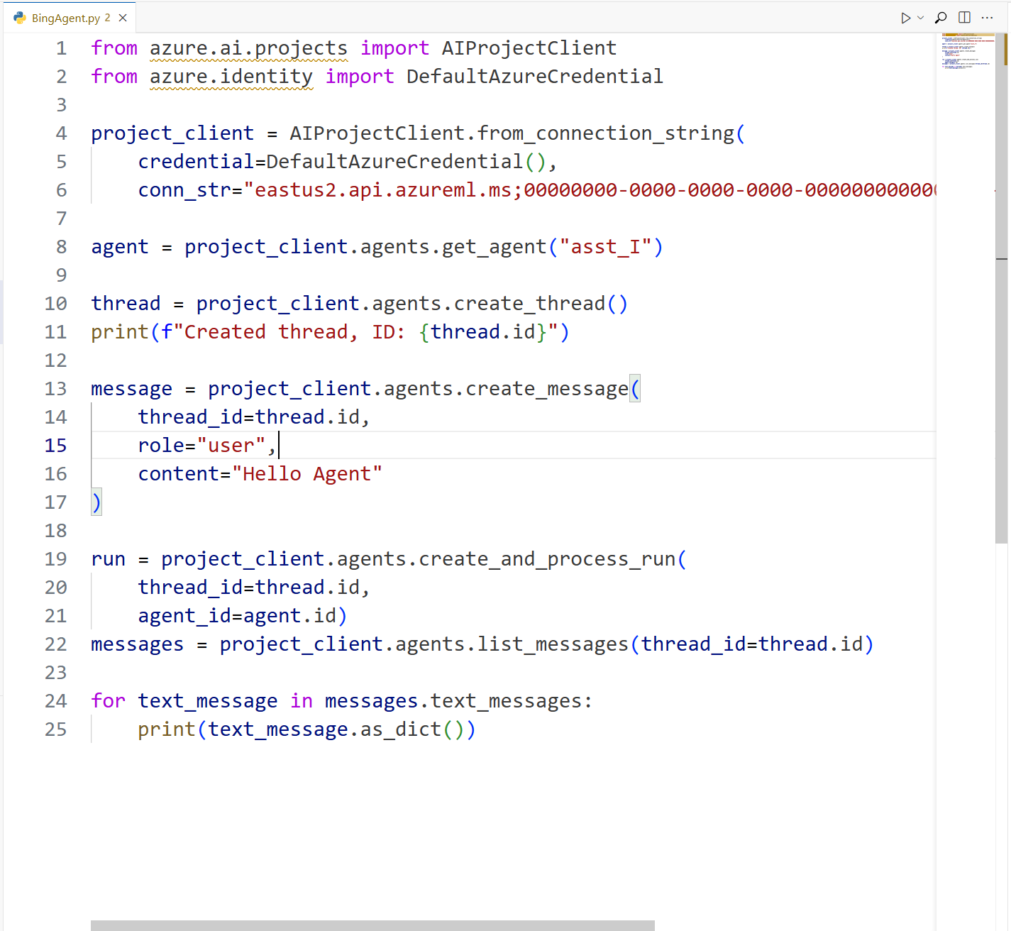 Screenshot of a generated agent sample code file.
