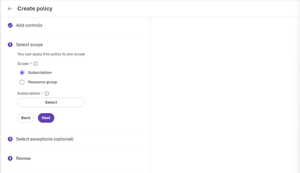 Screenshot of the area for selecting a scope.