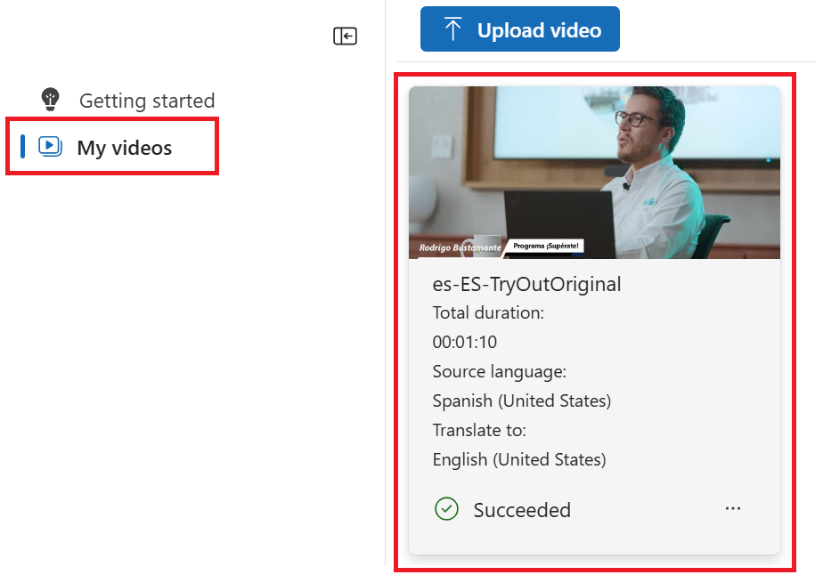 Screenshot of selecting a successfully translated video.