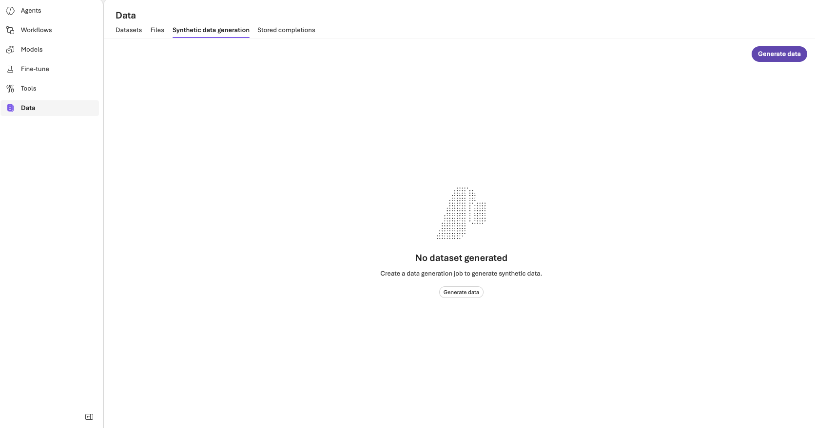 A screenshot showing an example of the generate data button in Foundry.