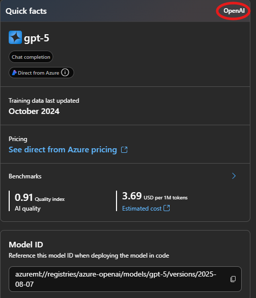 Screenshot of model catalog showing a model card with the publisher name highlighted.