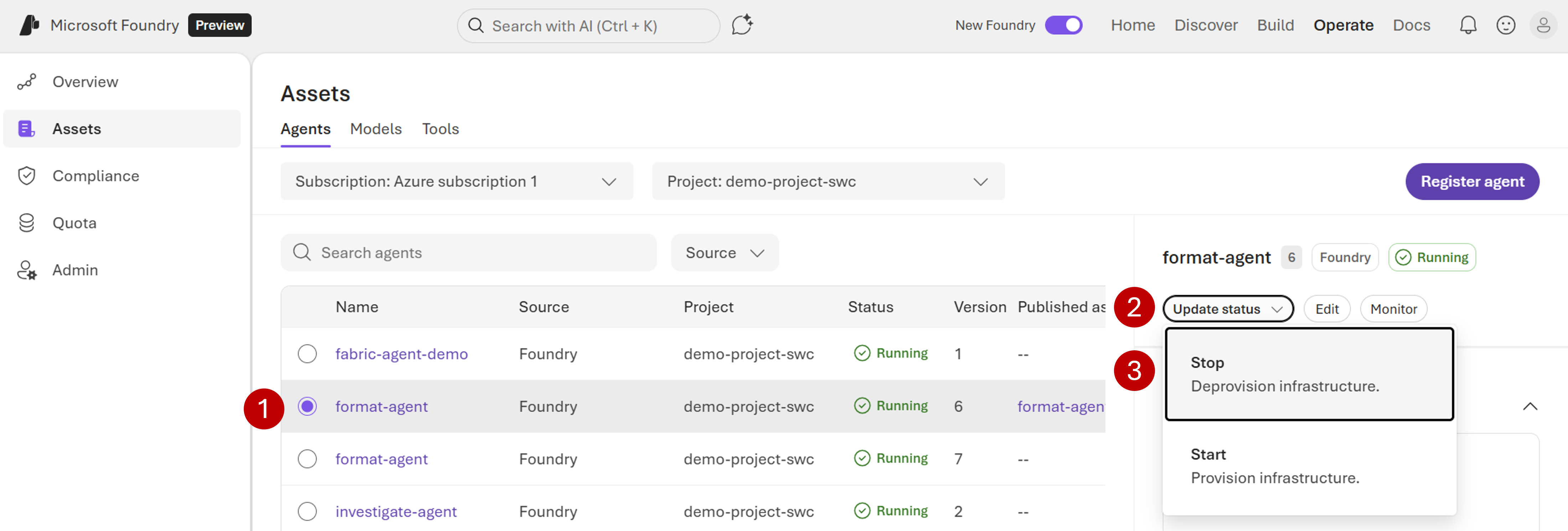Screenshot of steps for stopping an agent.