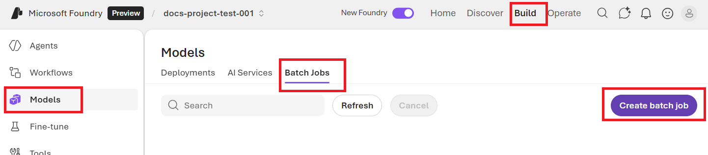 Screenshot of new Foundry batch creation experience.