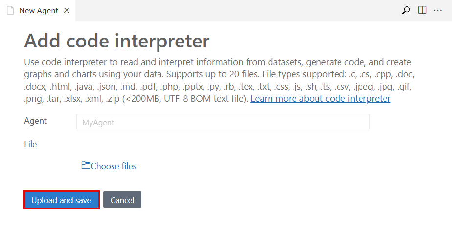 Screenshot of the pane for the code interpreter tool.
