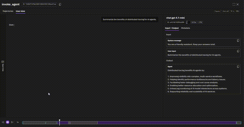 Animation of the user view of traces in the Foundry portal.