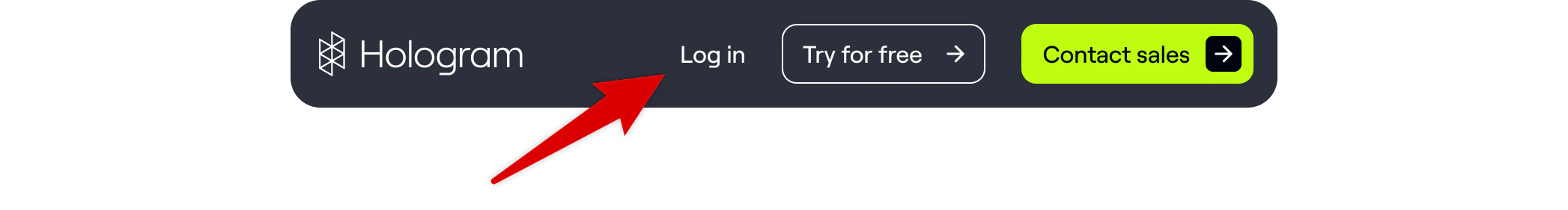 Log in button on Hologram homepage