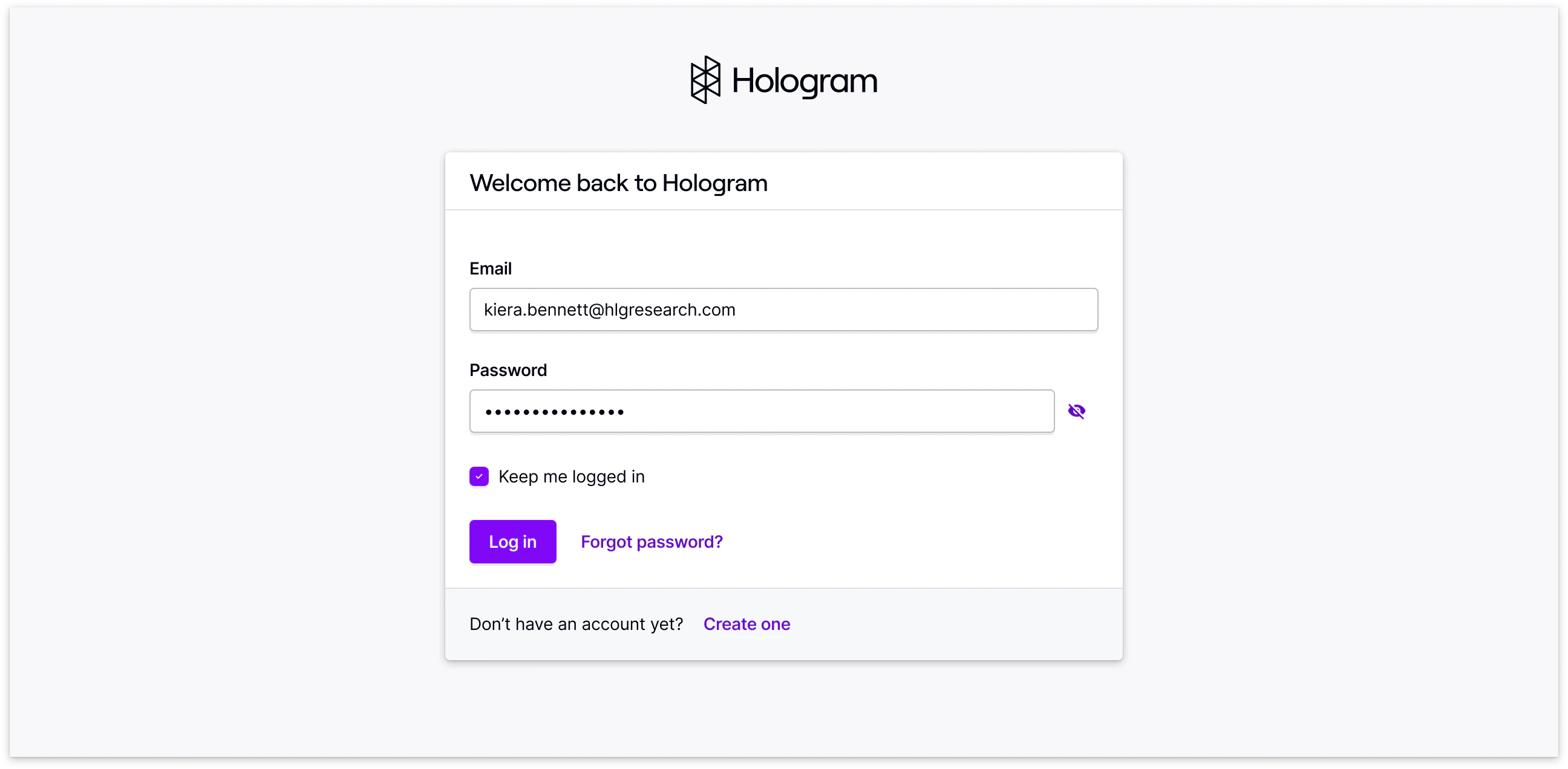 Login screen with email and password fields