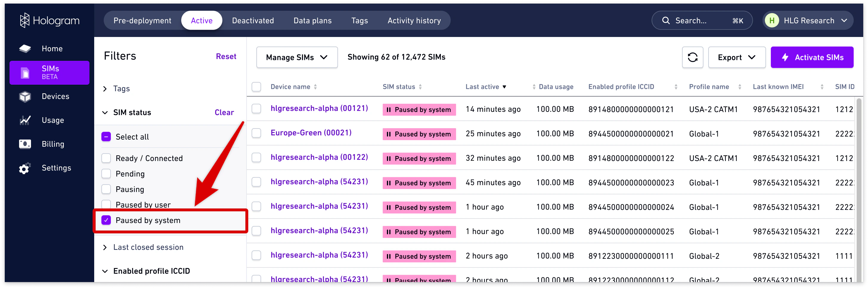 Paused by system status in Dashboard