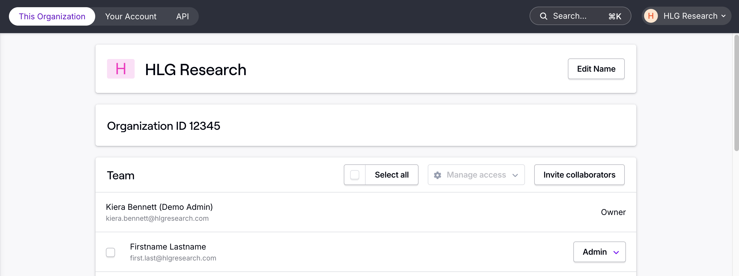 Organization details page