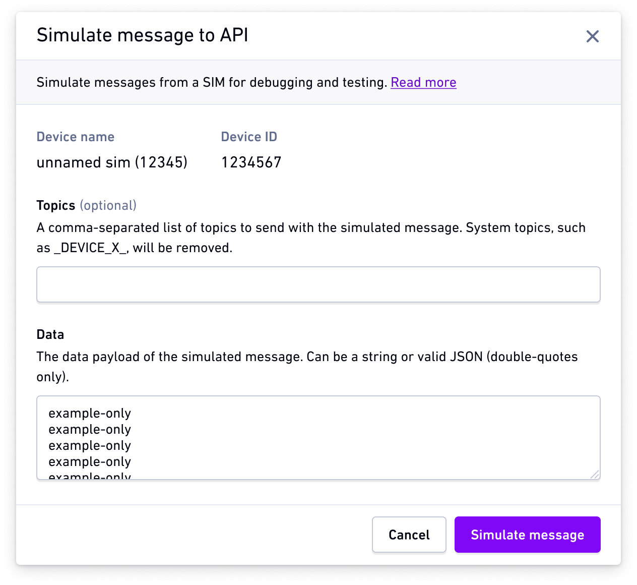 Simulate message modal