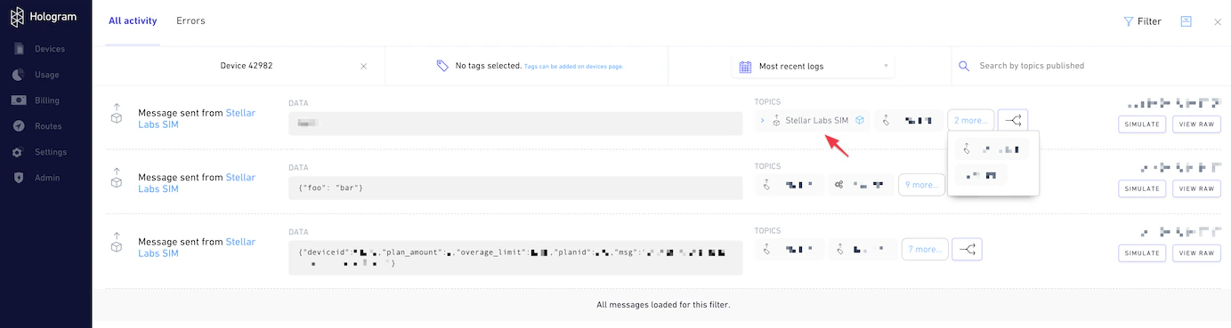 Activity console showing IMEI change detection messages with tags