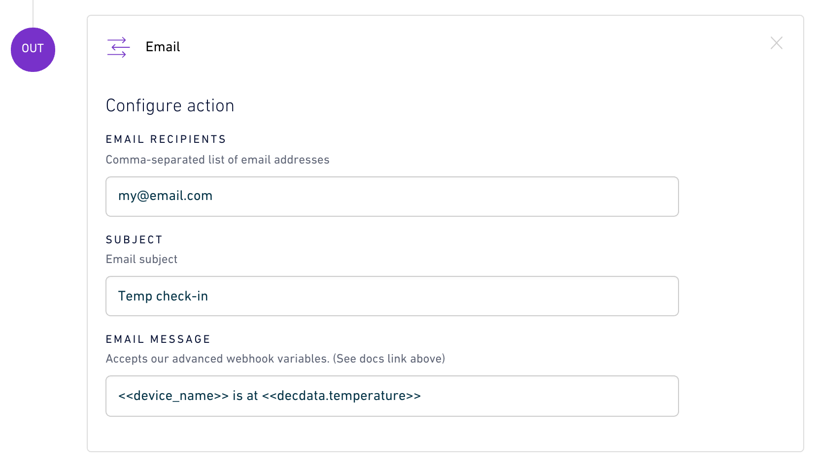 Email app parameters