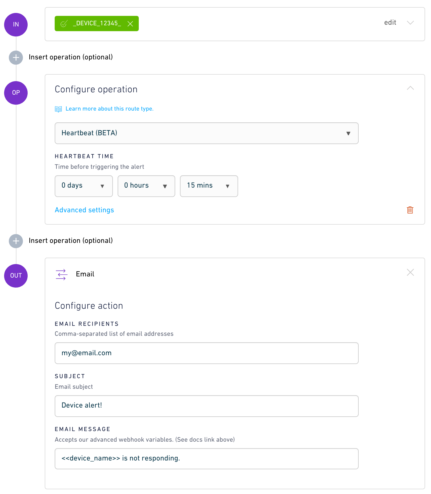Heartbeat rule configuration