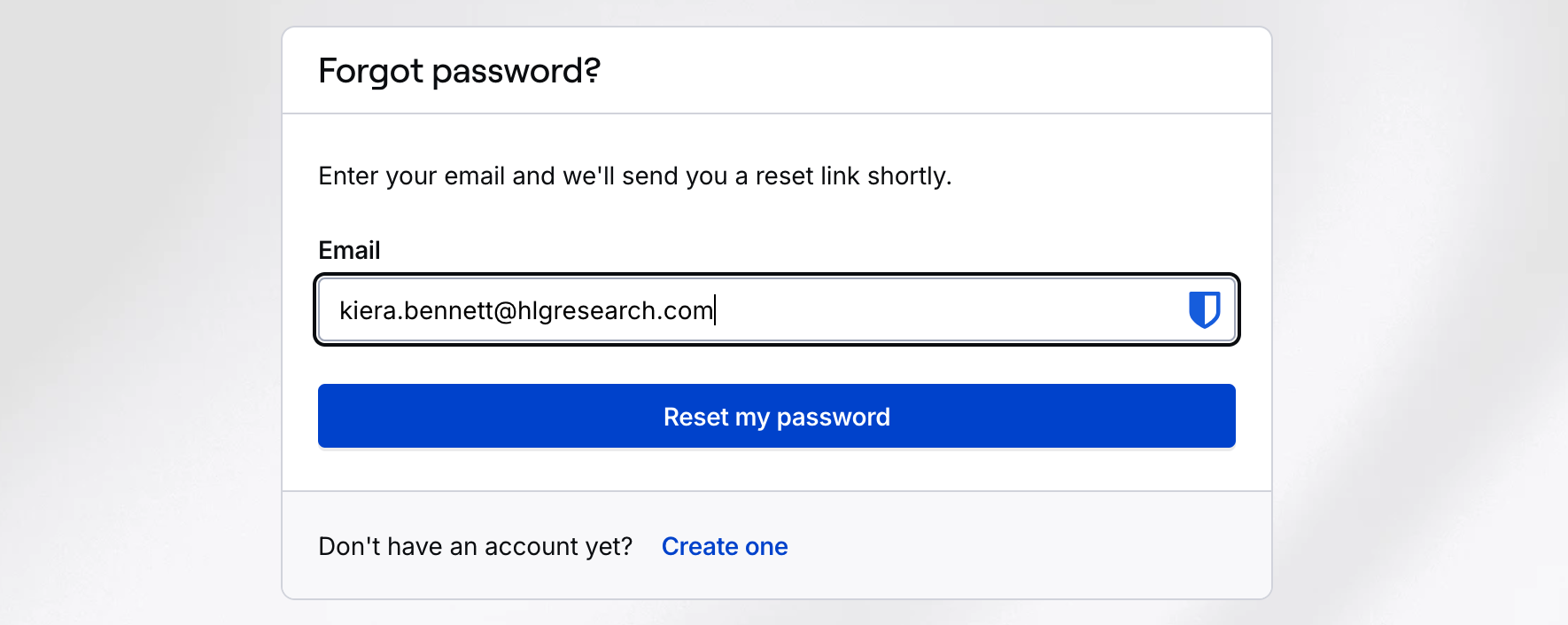Dashboard reset password form