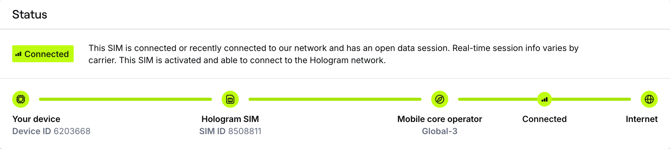 SIM connection status