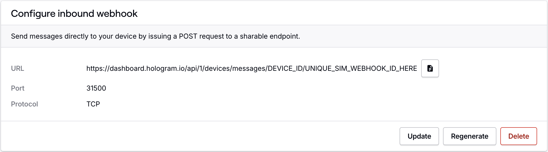 Generated webhook card
