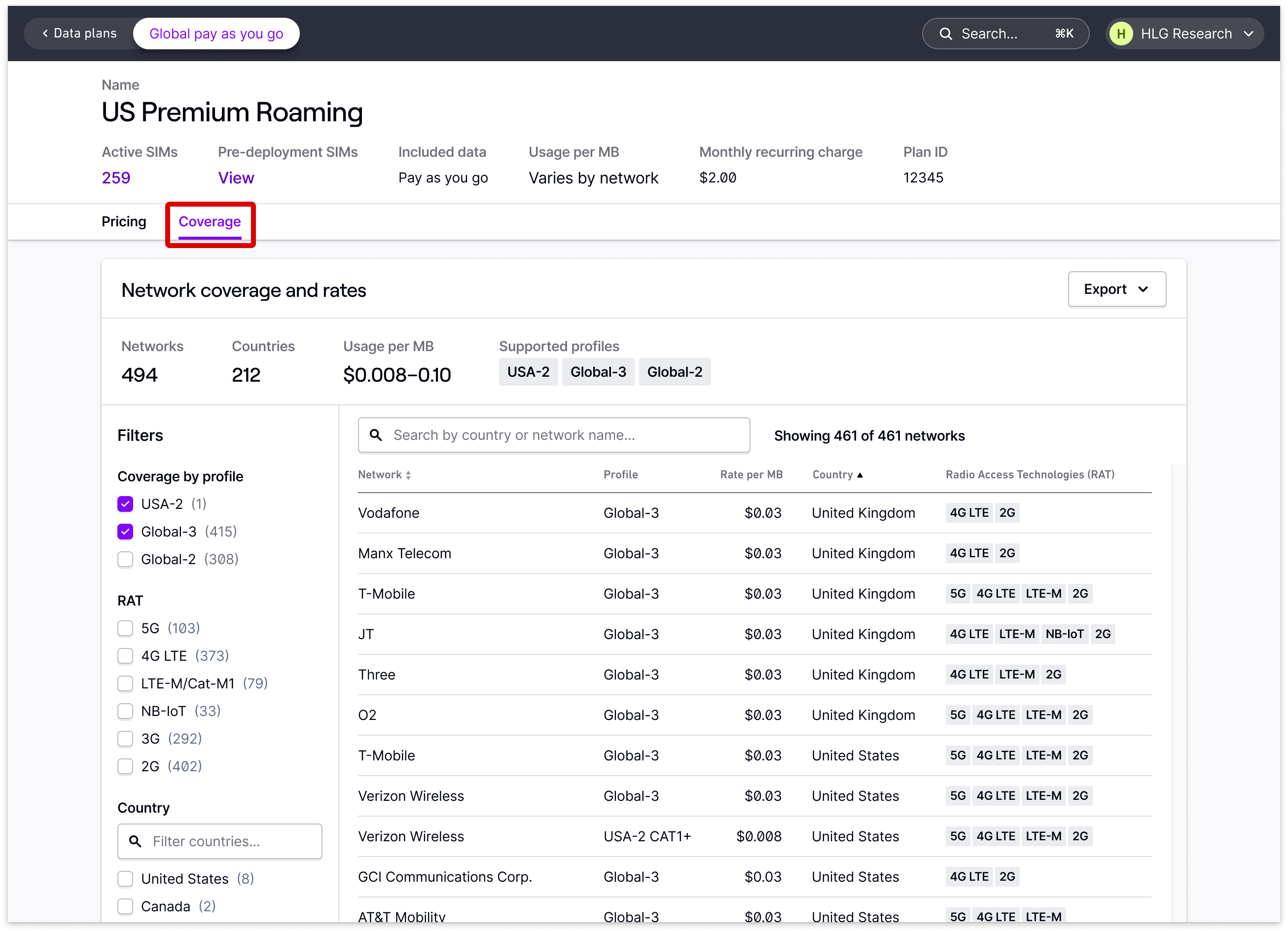 Coverage Explorer for a data plan