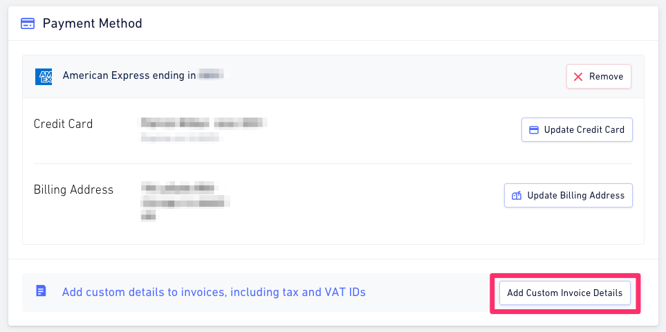 Add custom invoice details button in Custom invoice details card