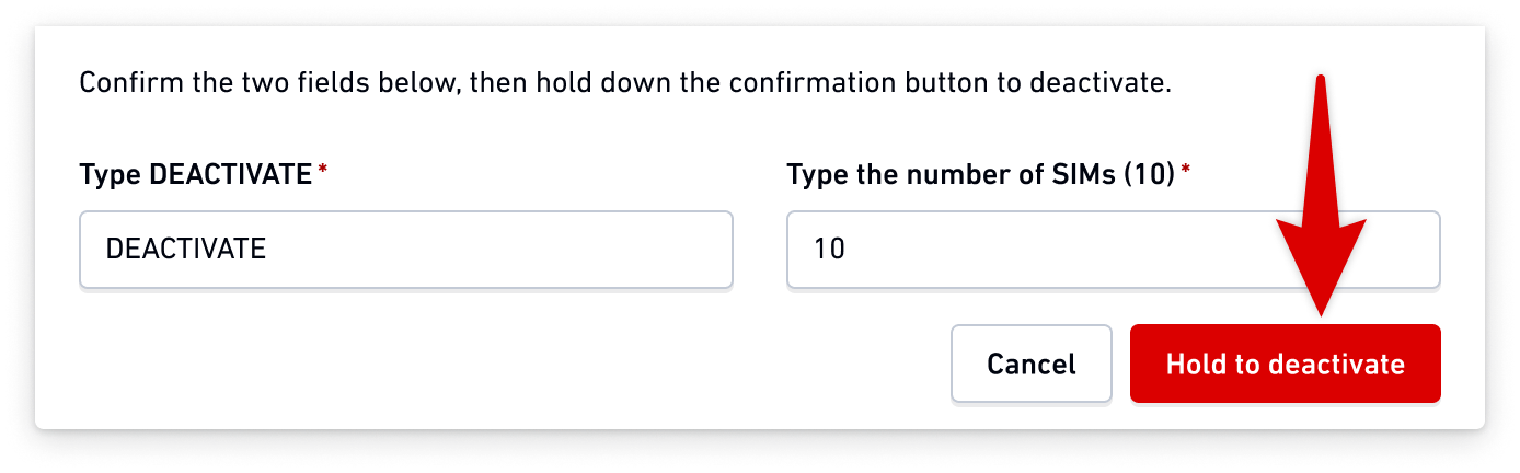 Hold to deactivate button