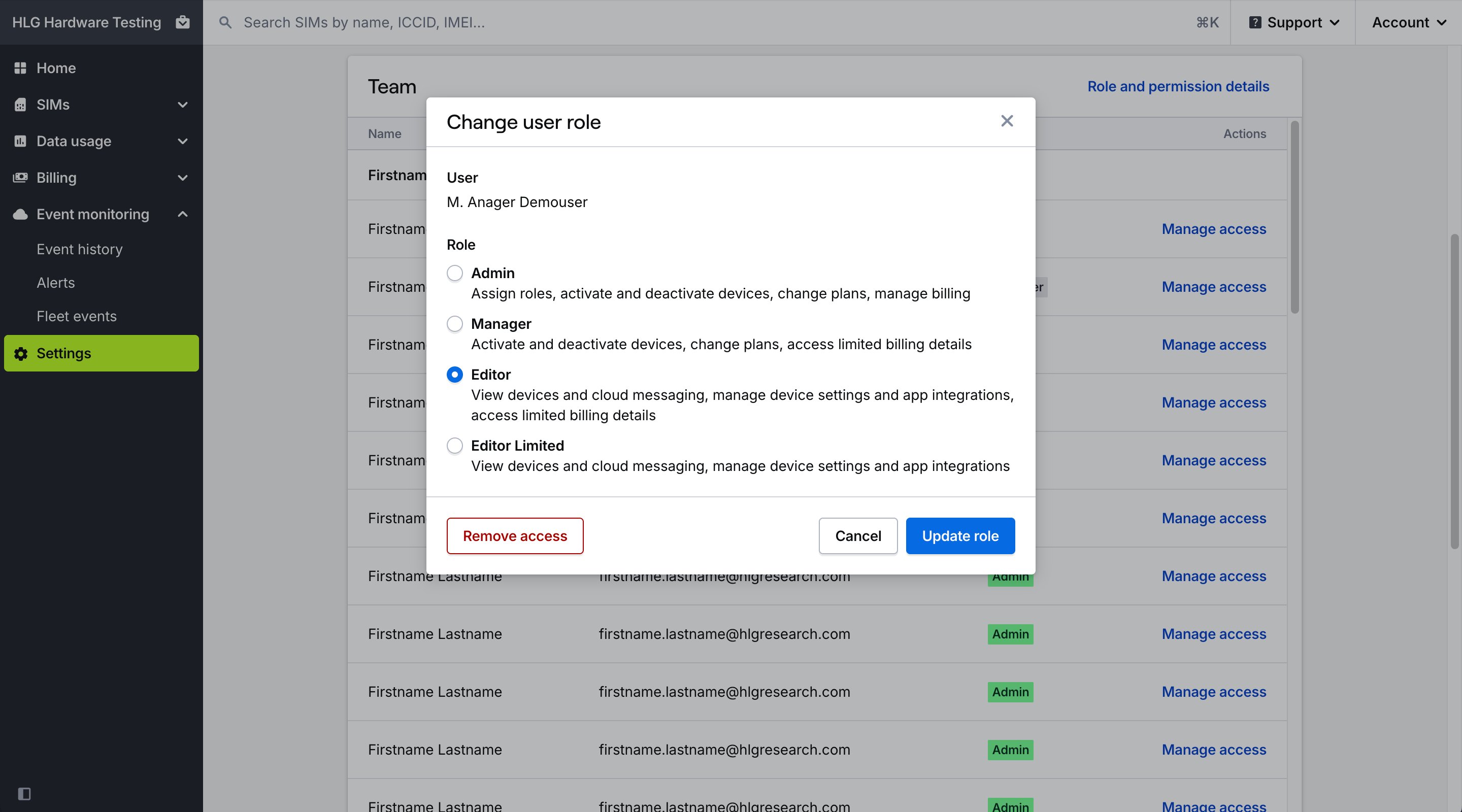 Change user roles