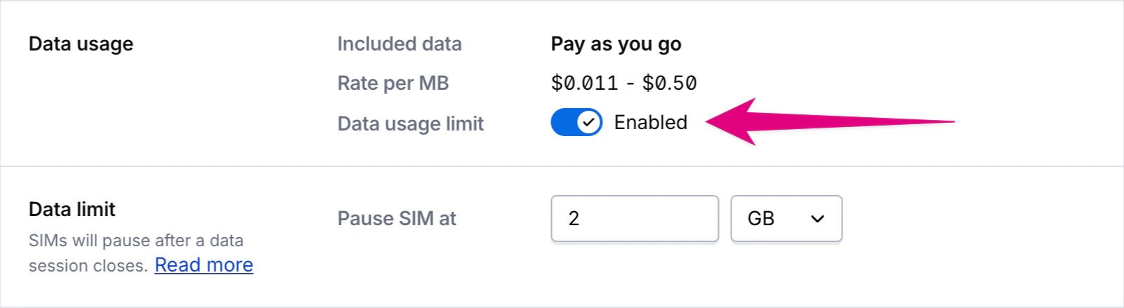 Activation step 3 - Review coverage and rates, setting data usage limits