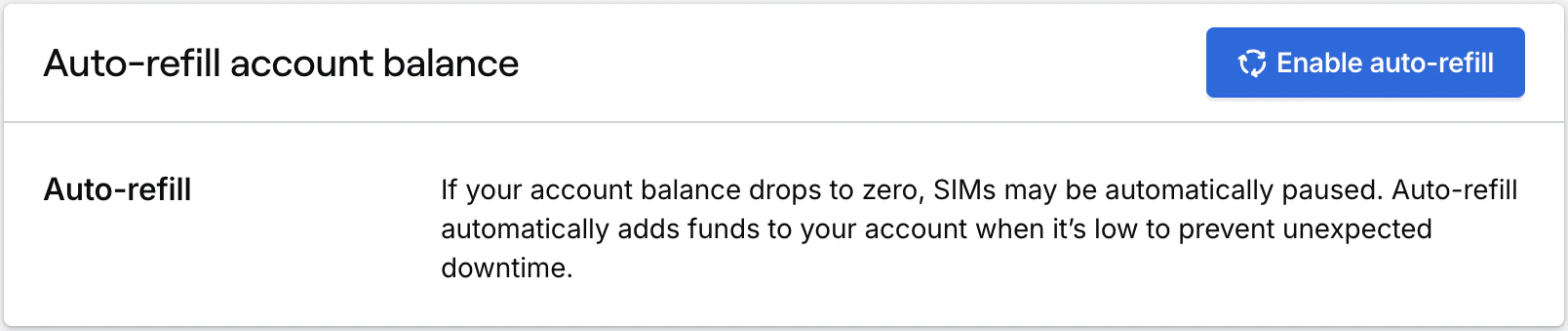 An auto-refill card appears in the page if you have not yet set up auto-refill for your organization