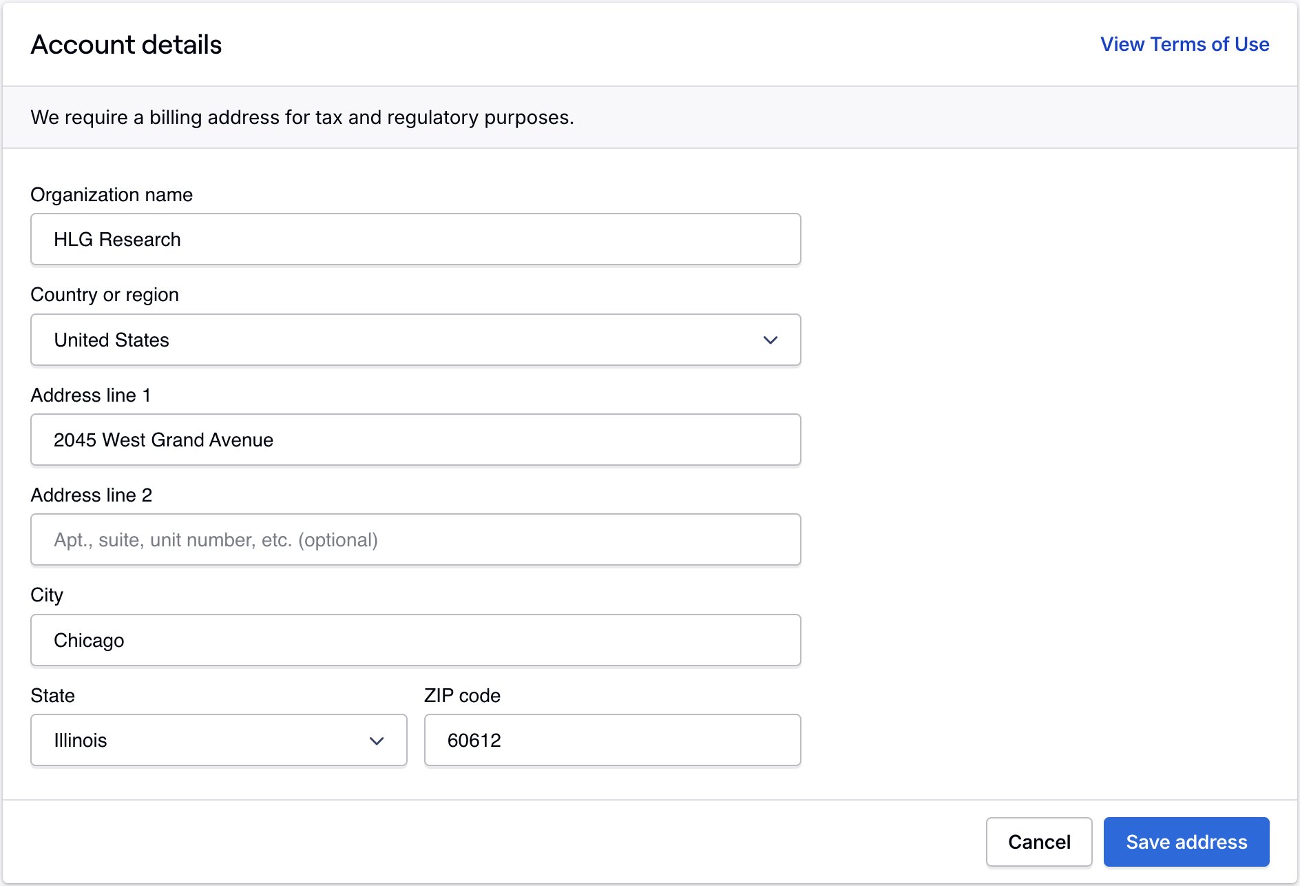 Update billing address form