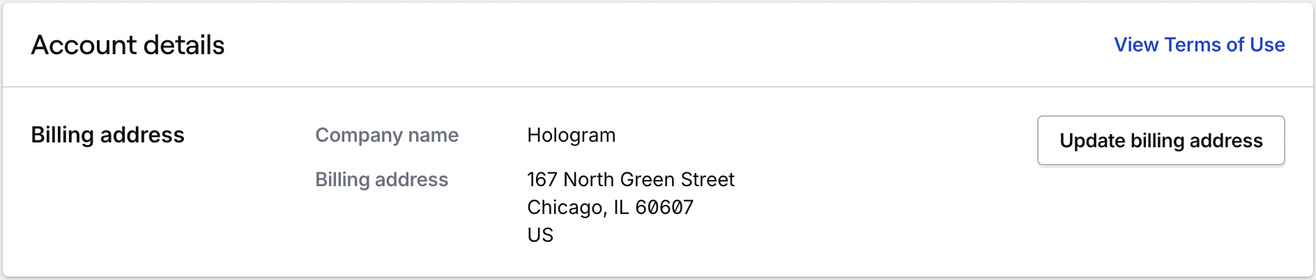 Billing address card