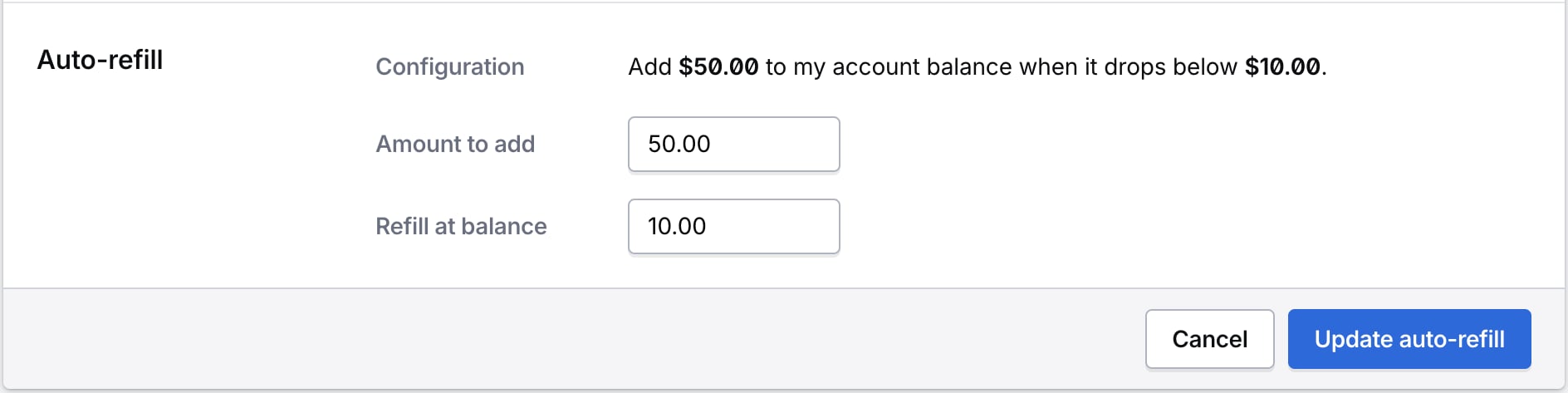 Account auto-refill thresholds