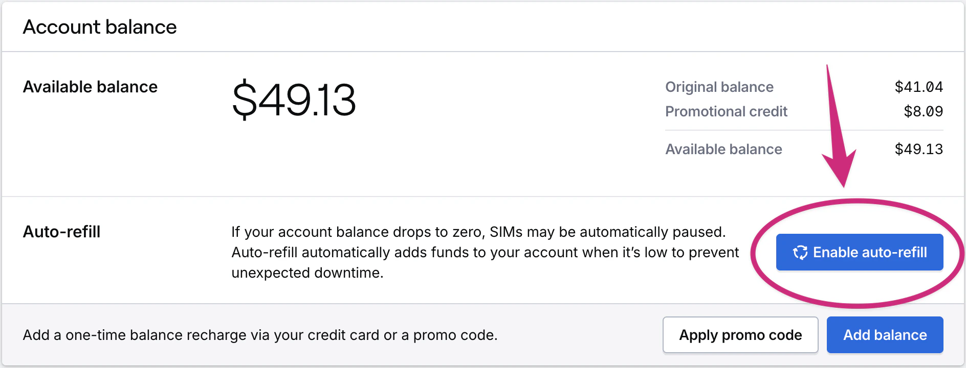 Account auto-refill card