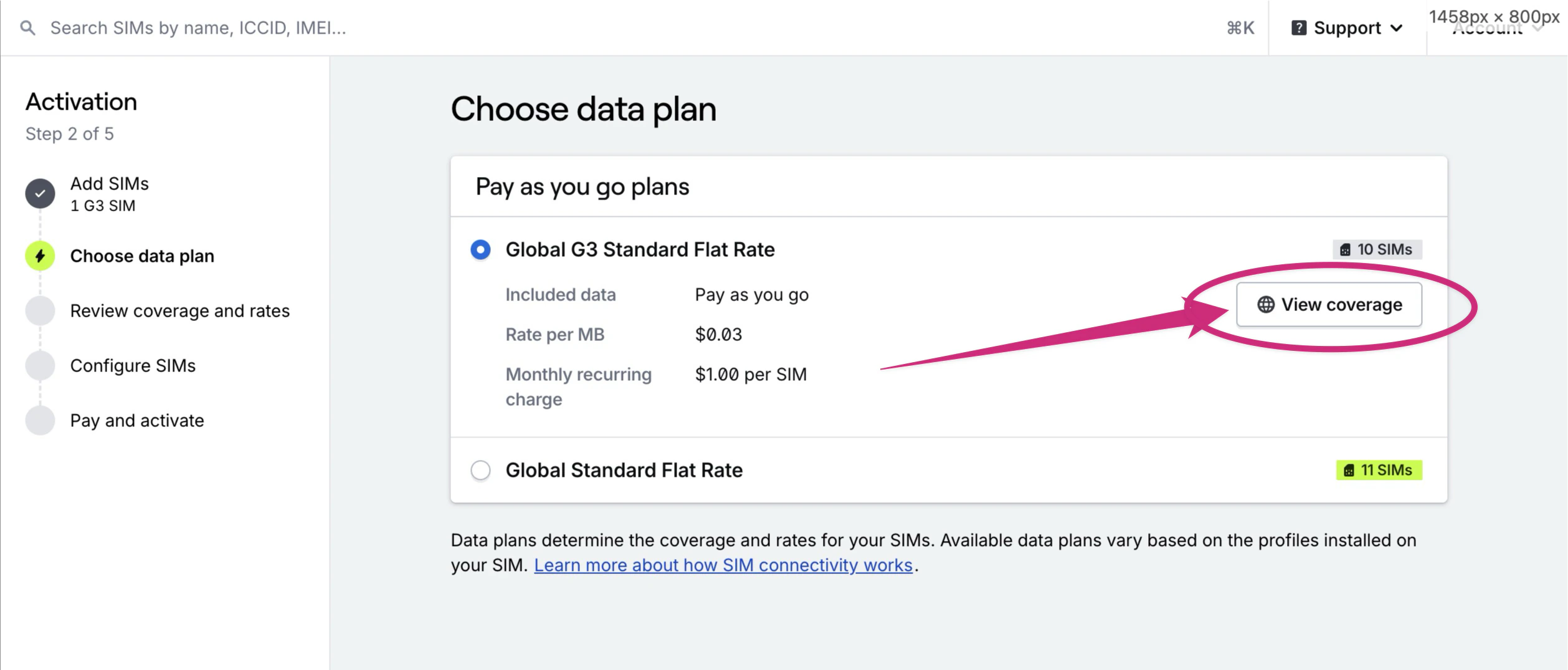 View coverage and rates for a data plan