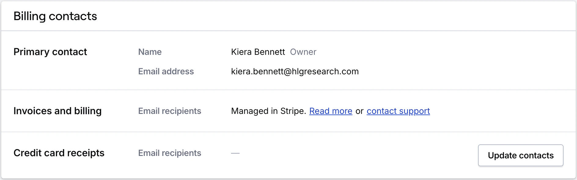 Billing notifications card with Stripe link