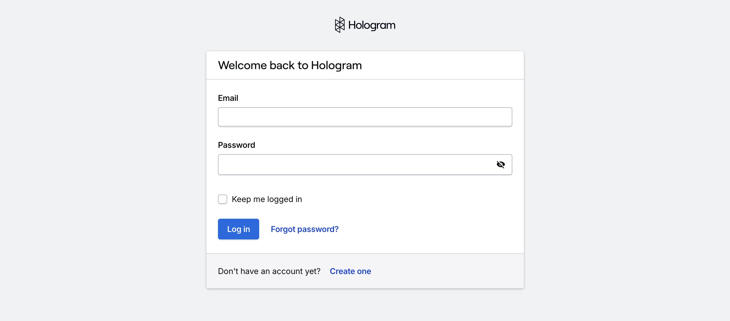 Login screen with email and password fields