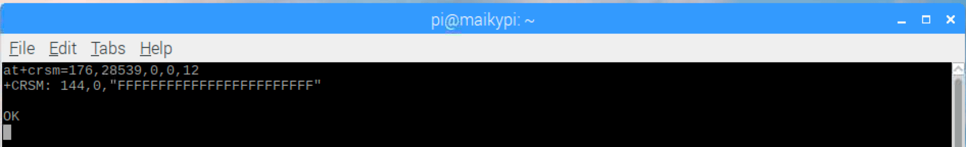 AT+CRSM read showing 24 Fs indicating empty FPLMN