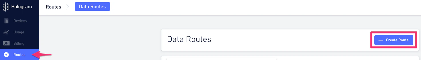 Routes page with Create Route button highlighted