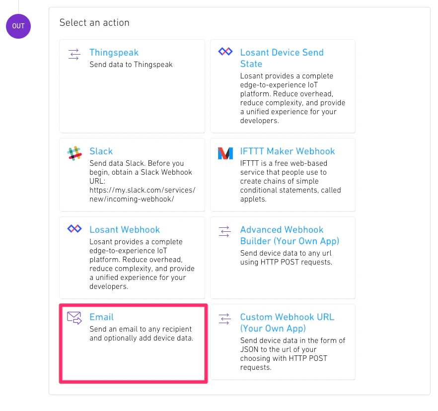 Route type selection showing email, Slack, and webhook options