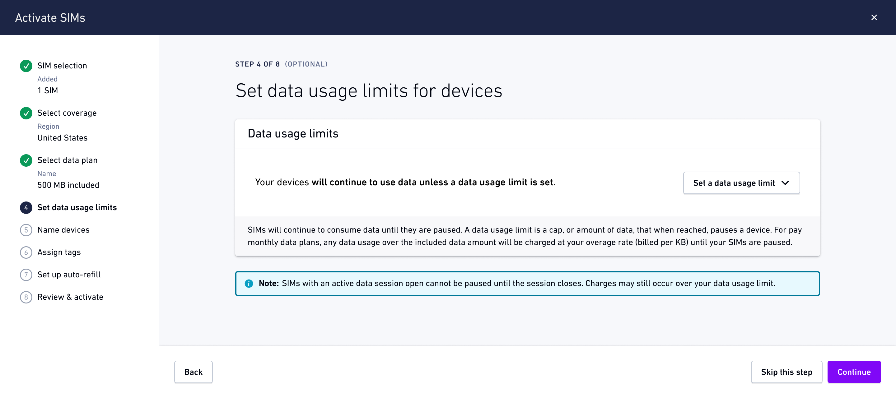 Set data usage limits