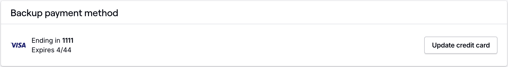 Backup payment method card